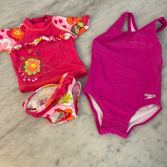 Speedo Pink and Red Rashguard Swim Set - Picture 1 of 2
